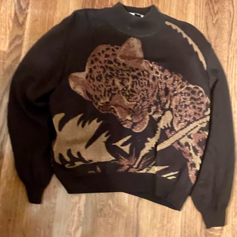 Vintage St. John Sport by Marie Gray Leopard Knit Top and Pant Set Small Brown